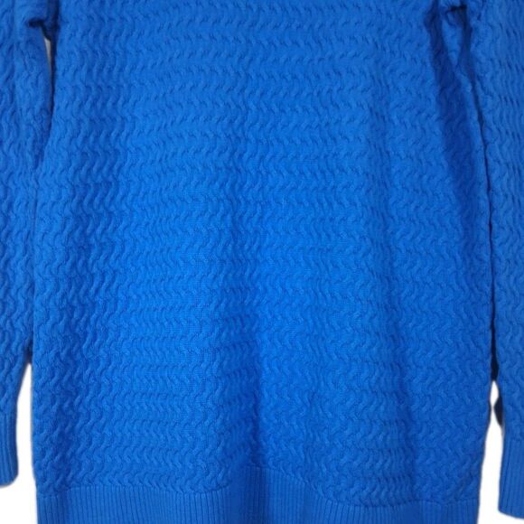 Lands End Sweater Fisherman Turtleneck Womens Large Cable Knit Royal Blue Cotton - Picture 3 of 9